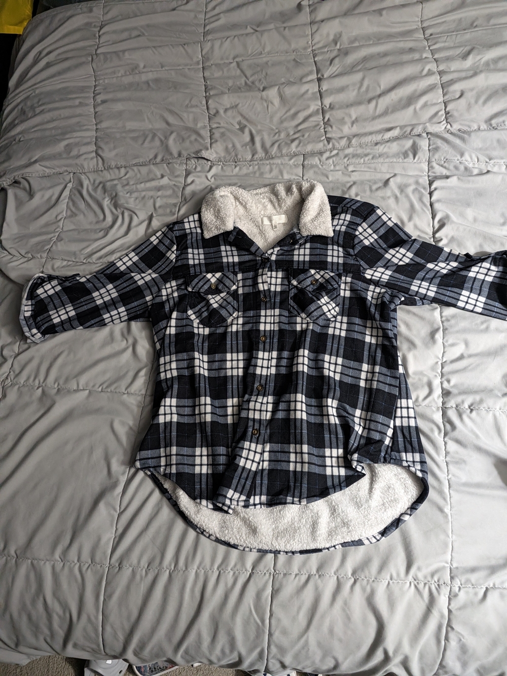 Eden & Olivia Navy and White Plaid Sherpa-Lined Button Down Shirt